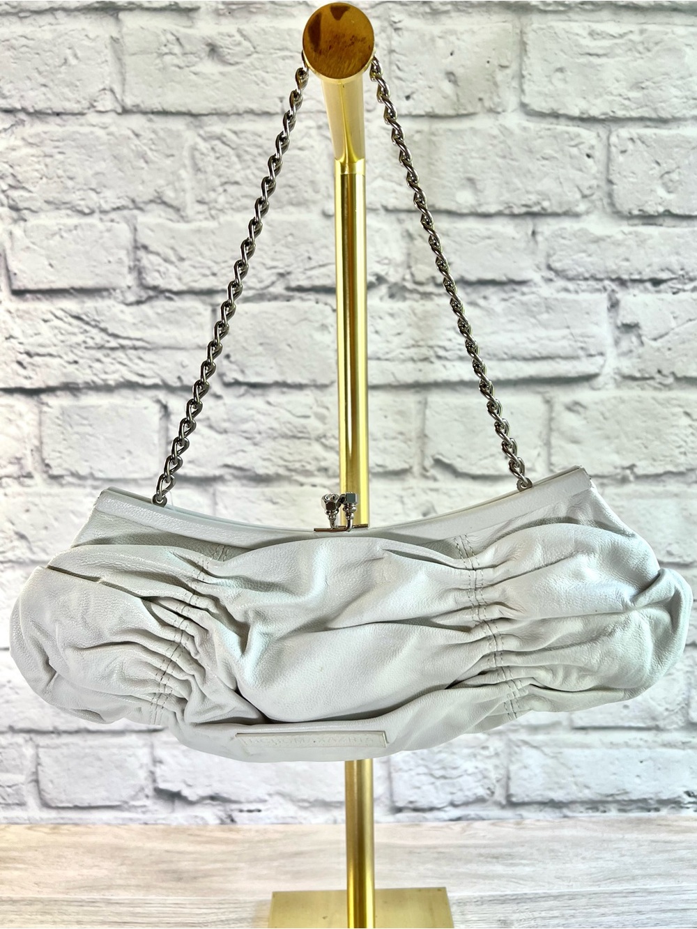 NWT BCBGMaxAzaria white leather ruched clutch purse handbag
